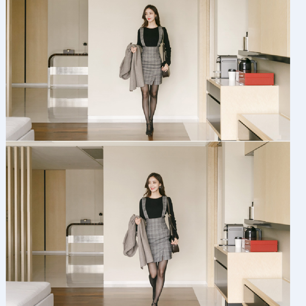 op2521 Check Mid-Thigh Suspender Dress