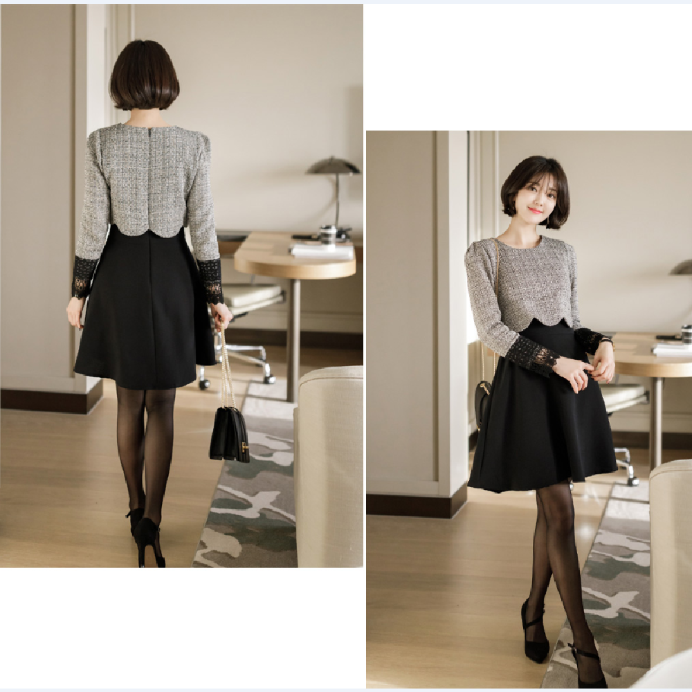 op3963 Lace Cuff Mock Layered Dress