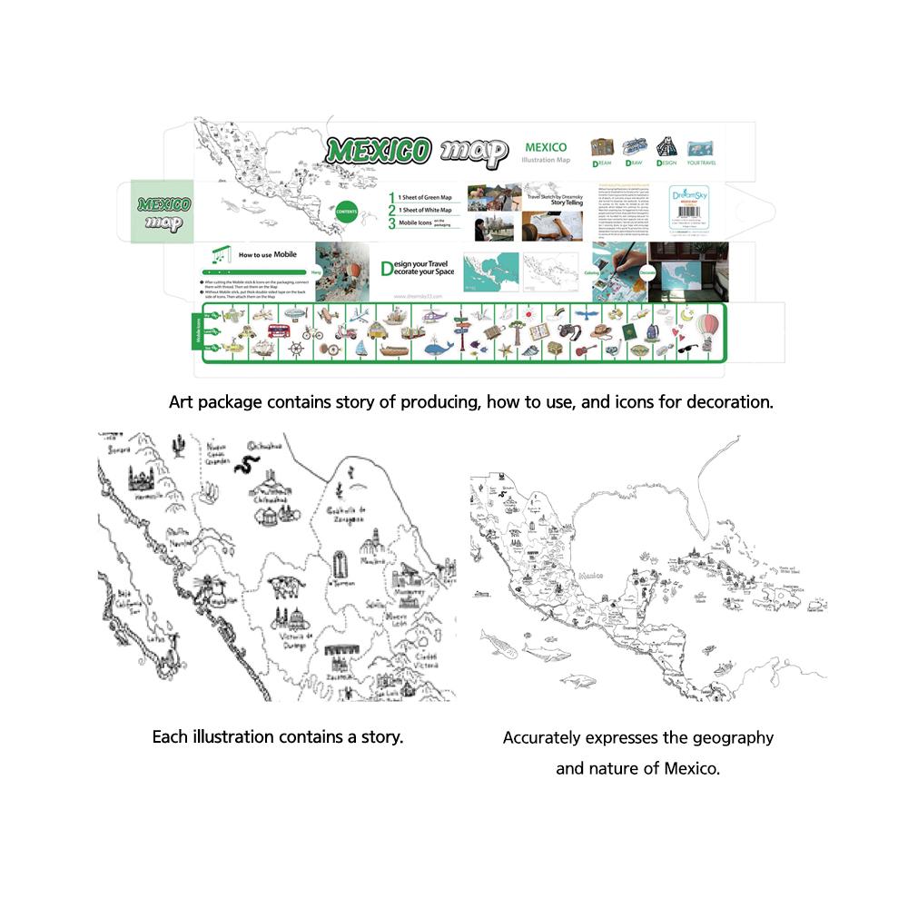 Dream Sky Nation-Map Decorative Coloring Painting DIY Paper Continent Map - Mexico