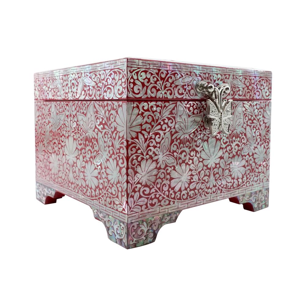 Nacre Inlay Mother of Pearl Storage Chest Wooden Box Crane with Pin Tree Design Jewelry Mirror Box