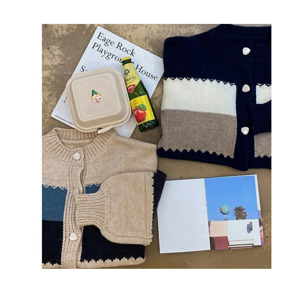 Harmony balloon sleeve fine wool cardigan - NAVY