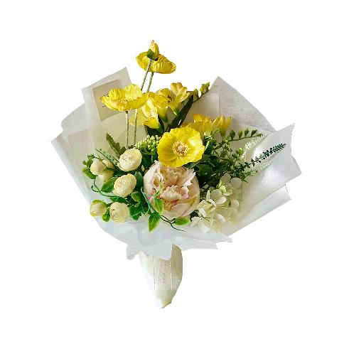 Artificial Poppy Bouquet  (White Yellow)