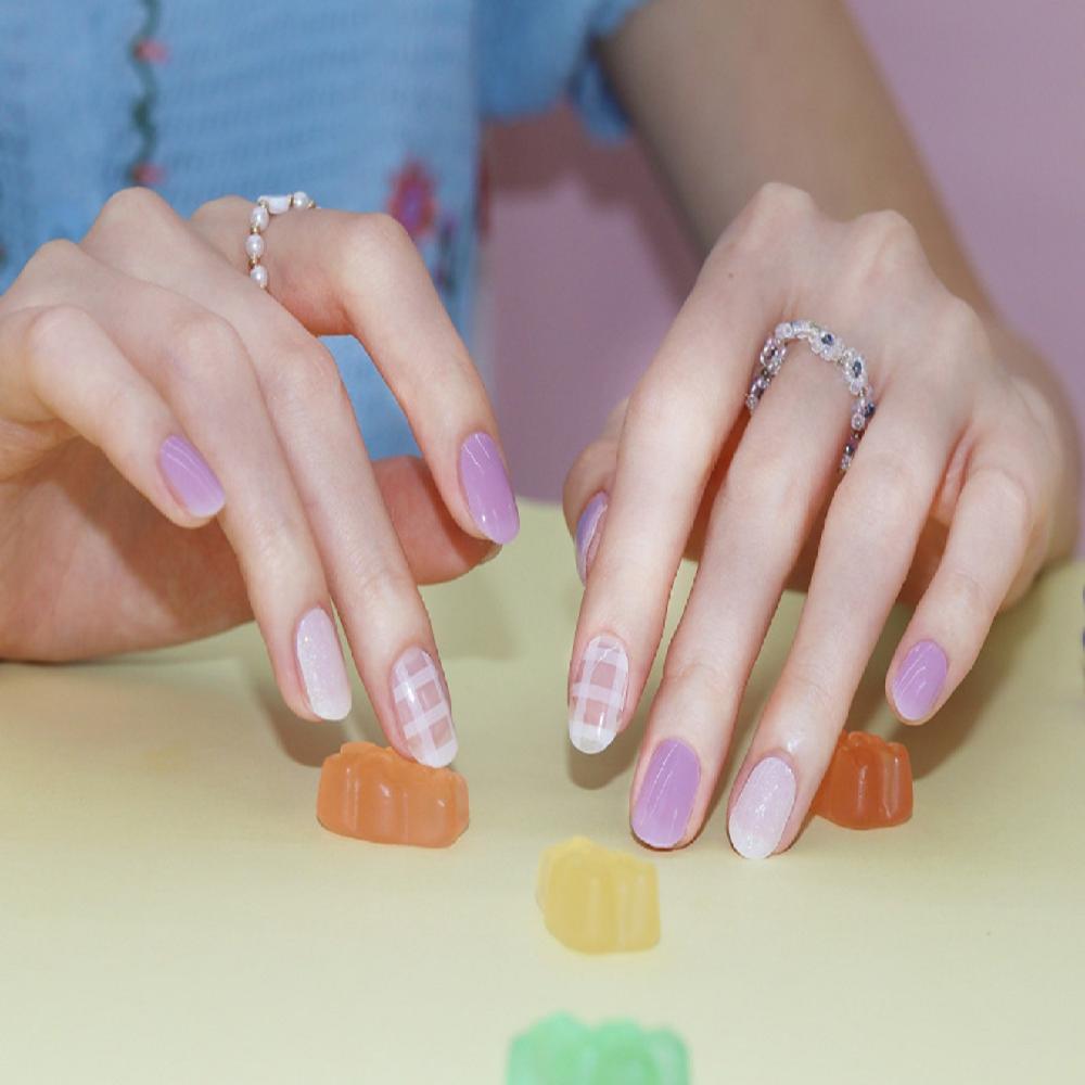 Semi-curing Gel Nail Sticker - Lavender Check