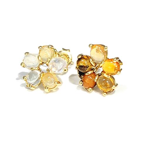 Flower Shaped Opal Colored Gemstone Uncolored Earrings