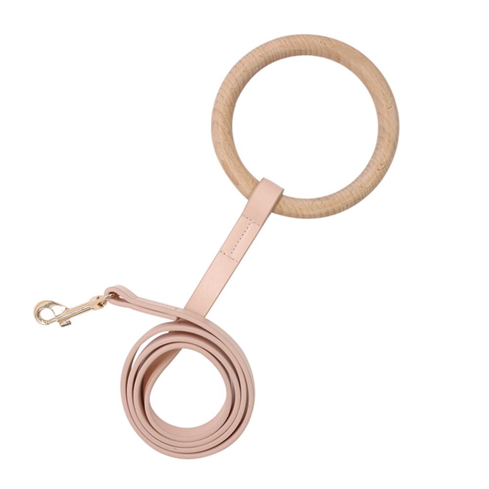 Cute_Microfiber Leather Leash with Wood Handle