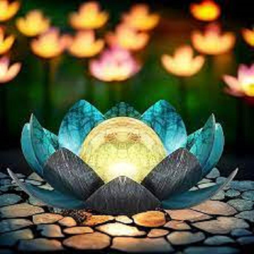 DAEWANG King Lotus Flower Light Lamp Solar Panel LED (5 Sets) Interior Home Decoration for Religious