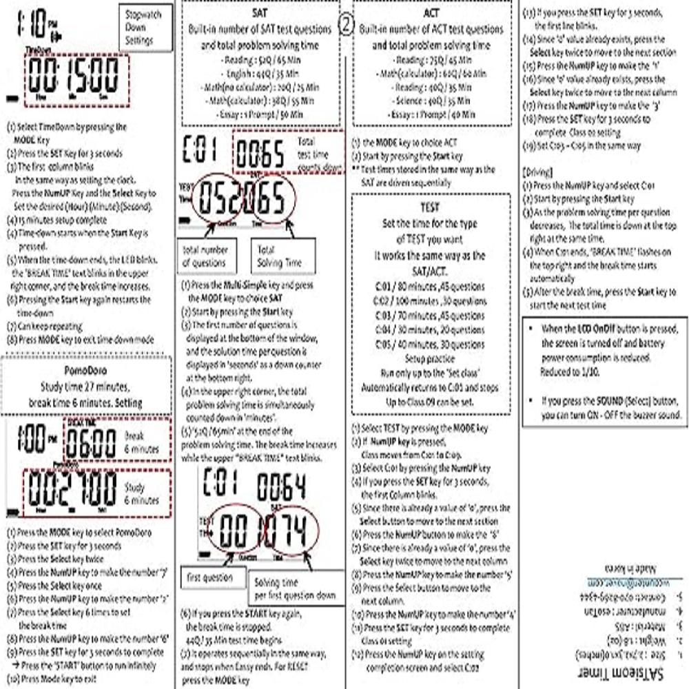 Esotan SAT Sihoem ACT SAT Exam Timer Time Countdown 100g SAT, ACT, TOEFL Exam Preparation Timer Coun