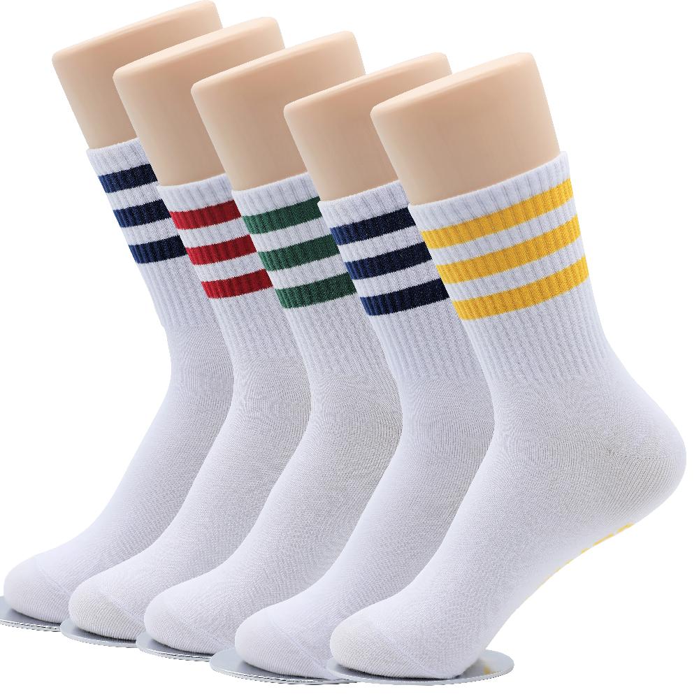 5-Color 3-Stripe Cotton Athletic Socks