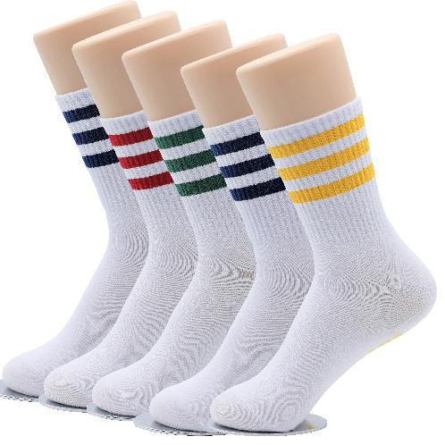 5-Color 3-Stripe Cotton Athletic Socks