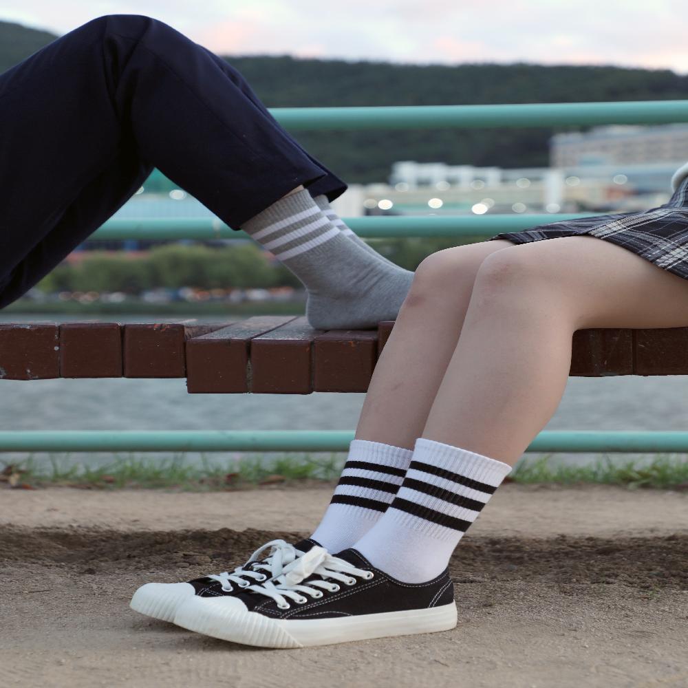 3 Color 3 Stripe Cotton Athletic Socks