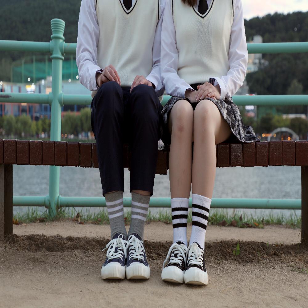 3 Color 3 Stripe Cotton Athletic Socks