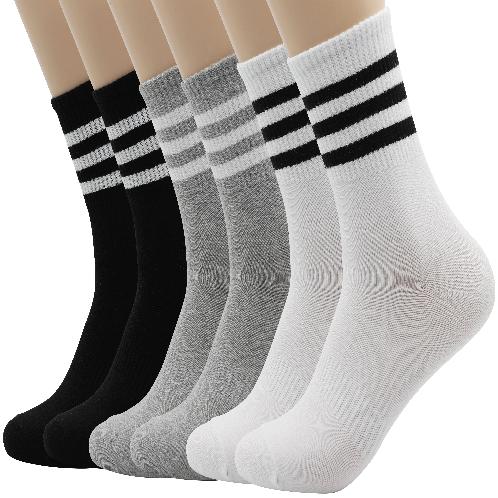 3 Color 3 Stripe Cotton Athletic Socks
