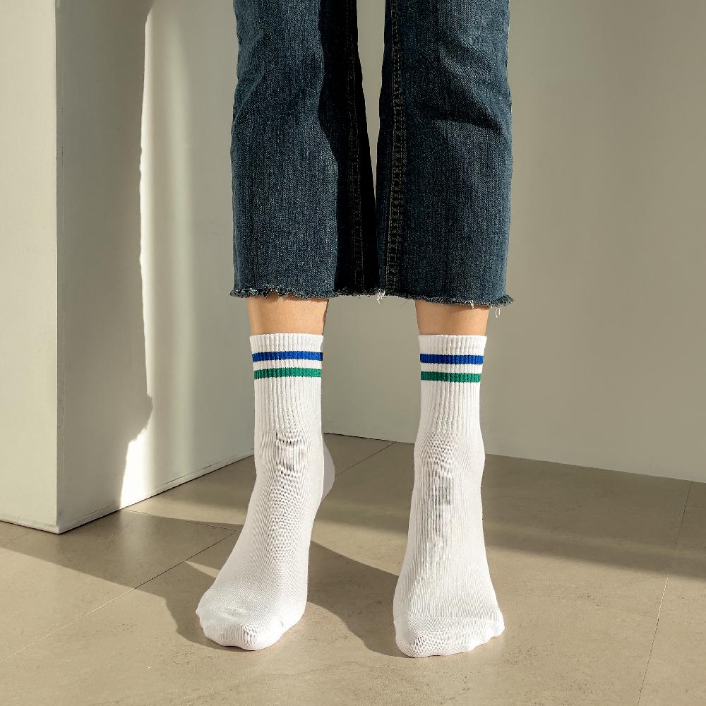 2-Color 2-Stripe  Cotton Athletic Socks
