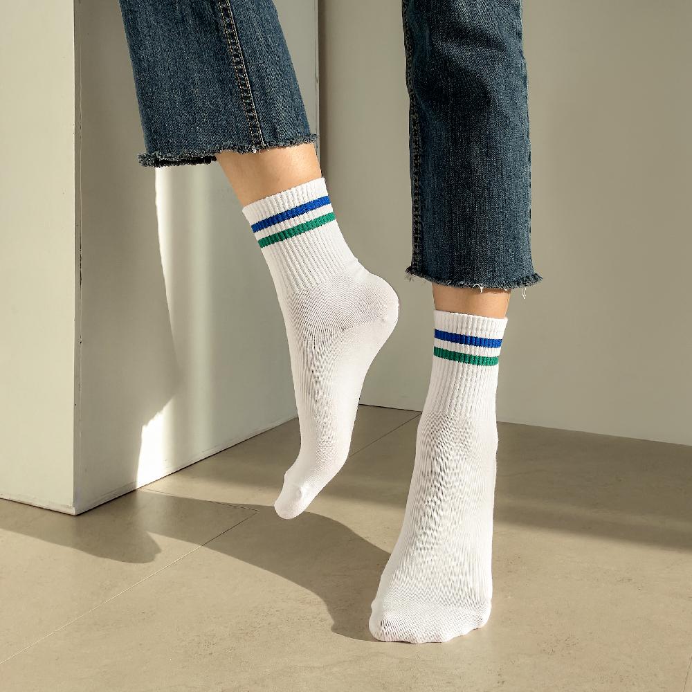 2-Color 2-Stripe  Cotton Athletic Socks