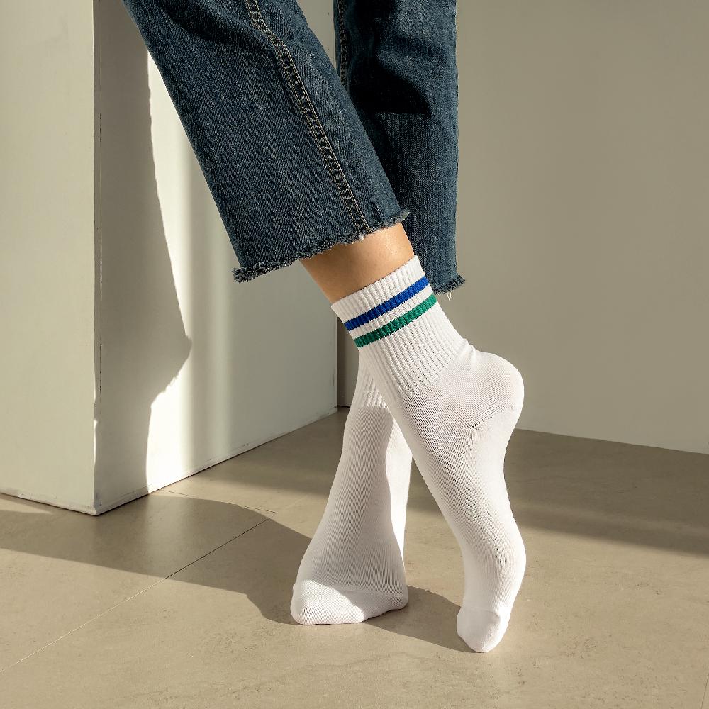 2-Color 2-Stripe  Cotton Athletic Socks