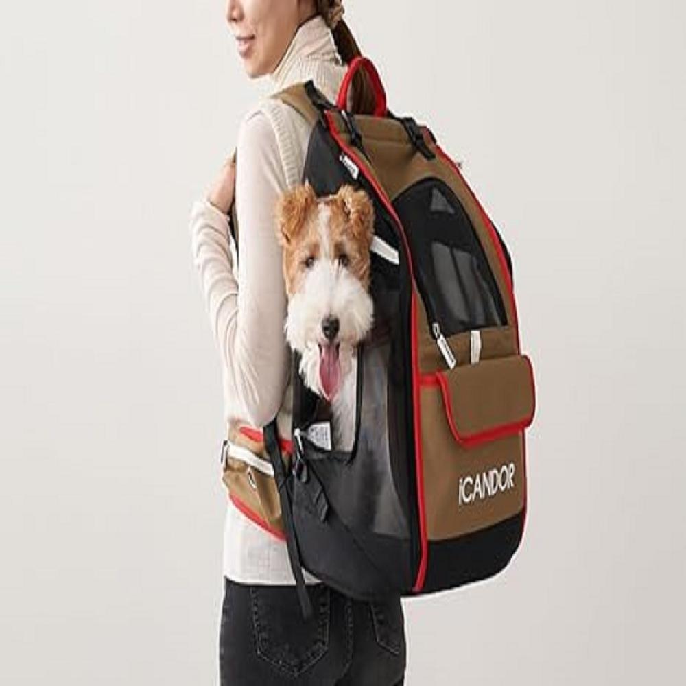 [iCandor] Pet Carrier Jige Backpack_Vivid Khaki Color, Inner Safety Buckle, L-Frame Backpack for Dog