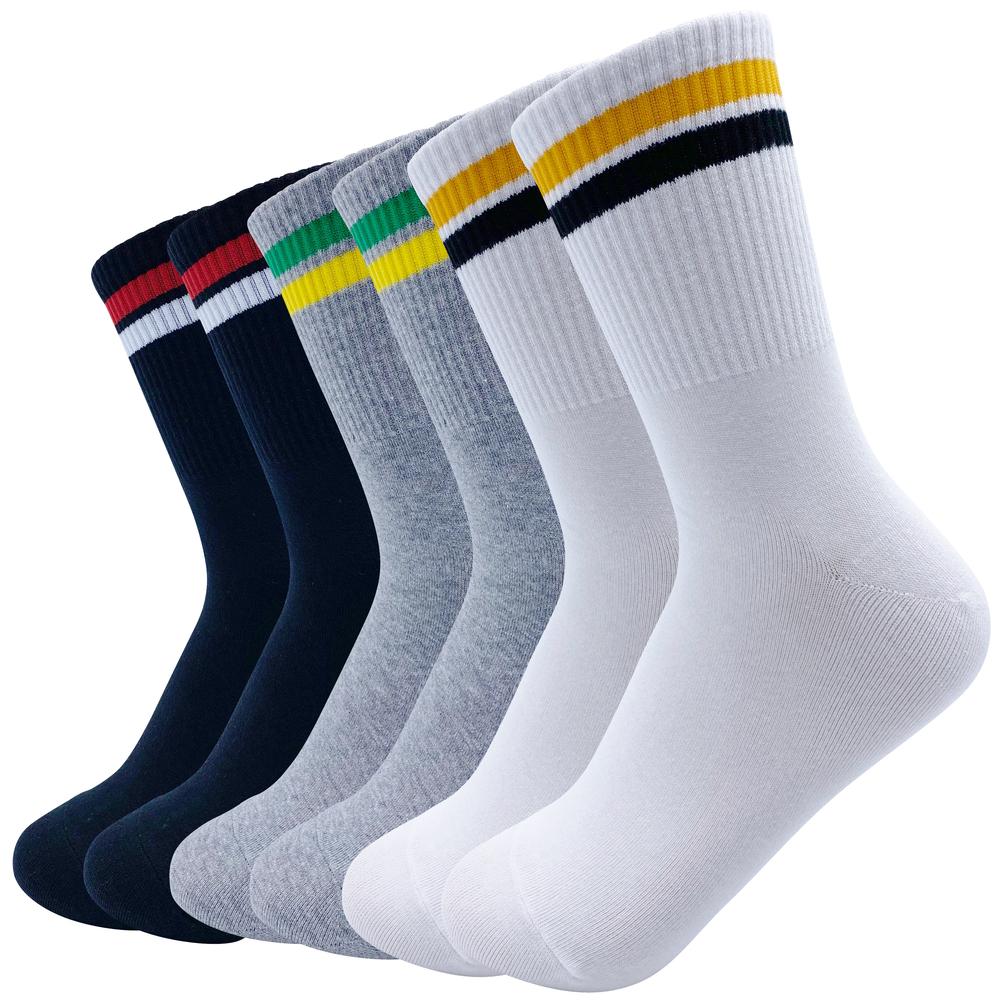 [MK SOCKS] Cotton 3-color  (2 black + 2 white + 2 grey) 2-Sttripe Athletic Sports Socks