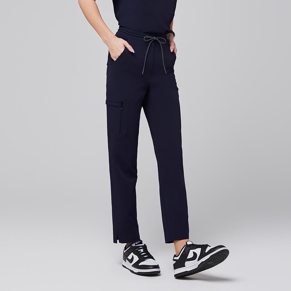 Women's-Zipper-Pocket-Split-Hem-Scrub-Pants-Eco-Navy
