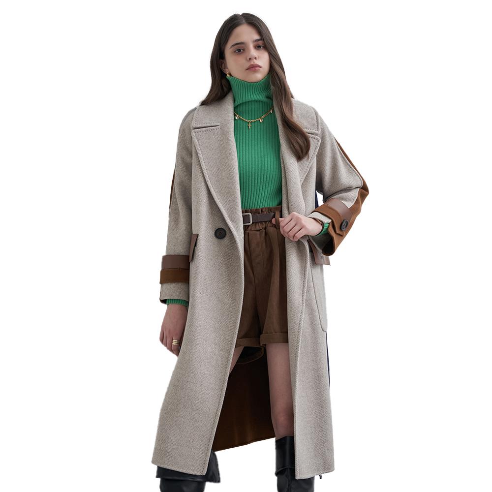 Alpaca Wool Fake Leather Pocket Handmade Coat